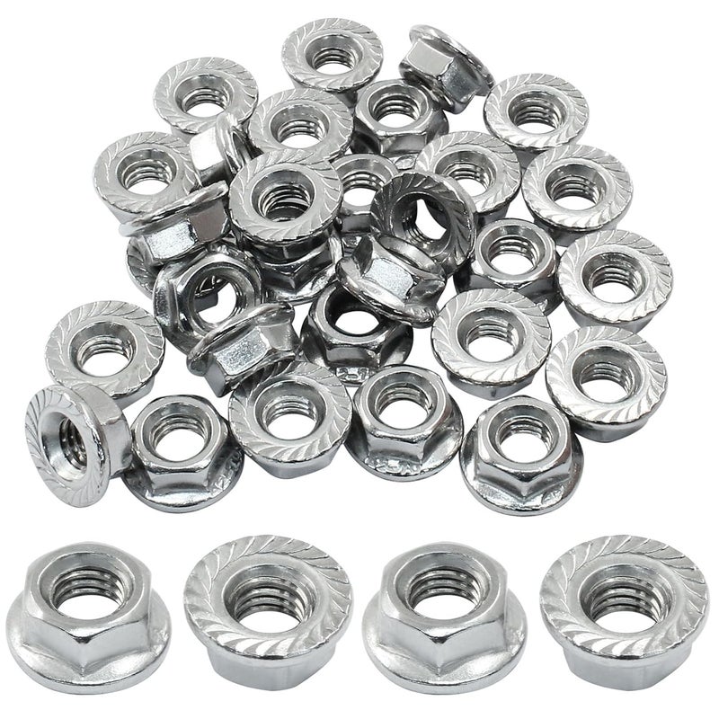 Dijedev M6/1mm Serrated Flange Hex Nuts, 30Pcs Hexagon Flange Nuts, 304 Stainless Steel 18-8, Full Thread, Hex Drive, Bright Finish - Image 1
